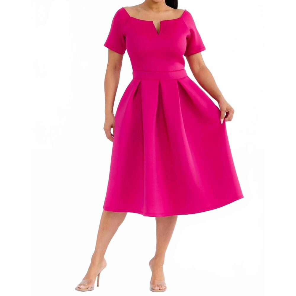 NEW KAREN T DESIGN pleated midi dress in magenta